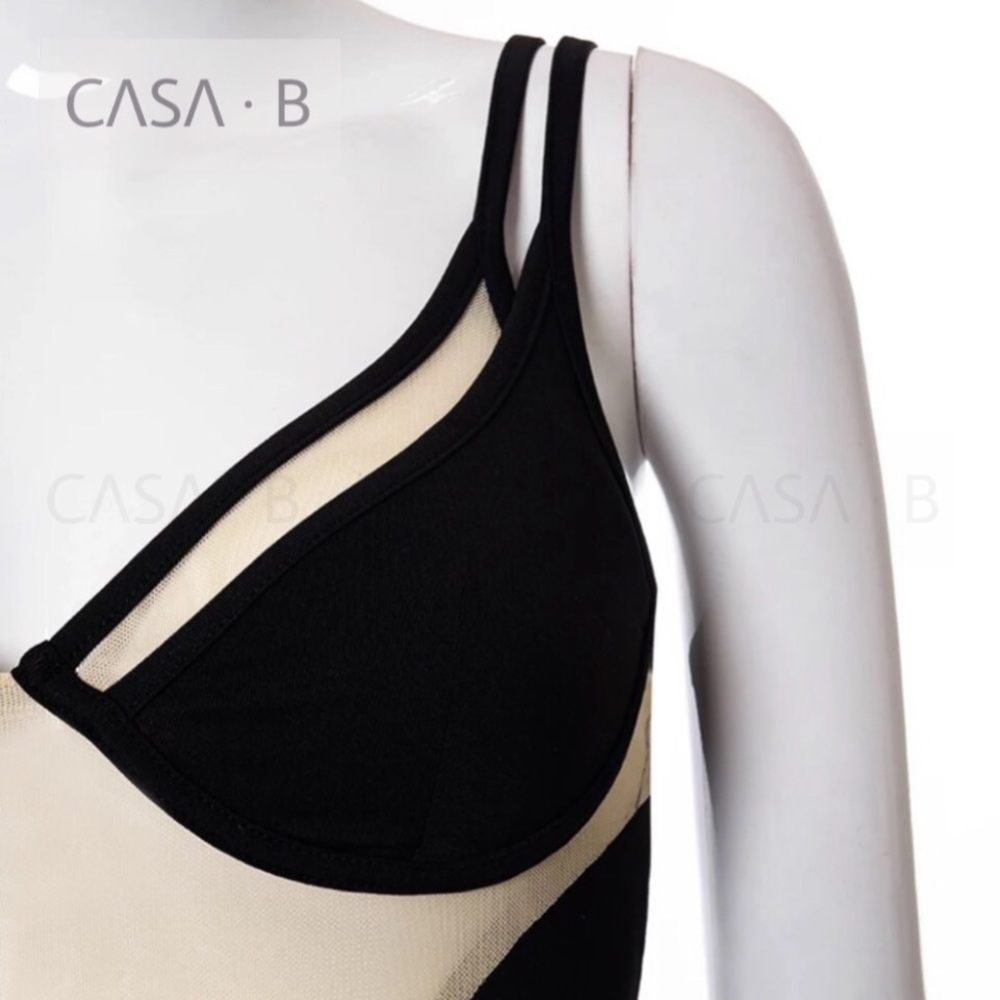 5⭐️CASA B| Delilah Sexy Sheer Mesh Nude & Black Cut- Out Patchwork Bodysuit - Picture 5 of 11